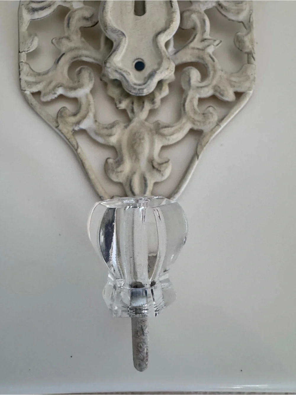 Vintage Cream Chic Wall Sconce Crystal Knob Hook French Country Cottagecore Keys